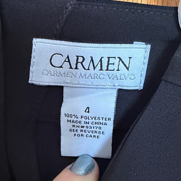 Carmen Marc Valvo Formal Back-Button Ruffle Bell Sleeve Top Women's Size 4 Black - Picture 3 of 4